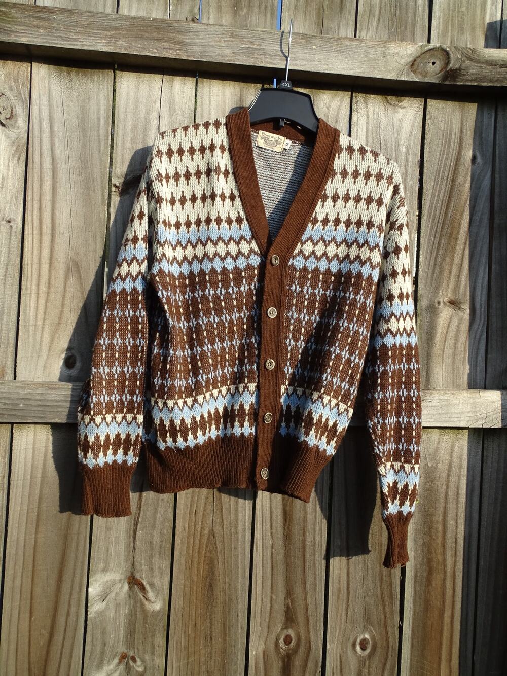 Vtg 70s Bostwick's For Men Cardigan Sweater Med Patterned Geometric Knit Brown